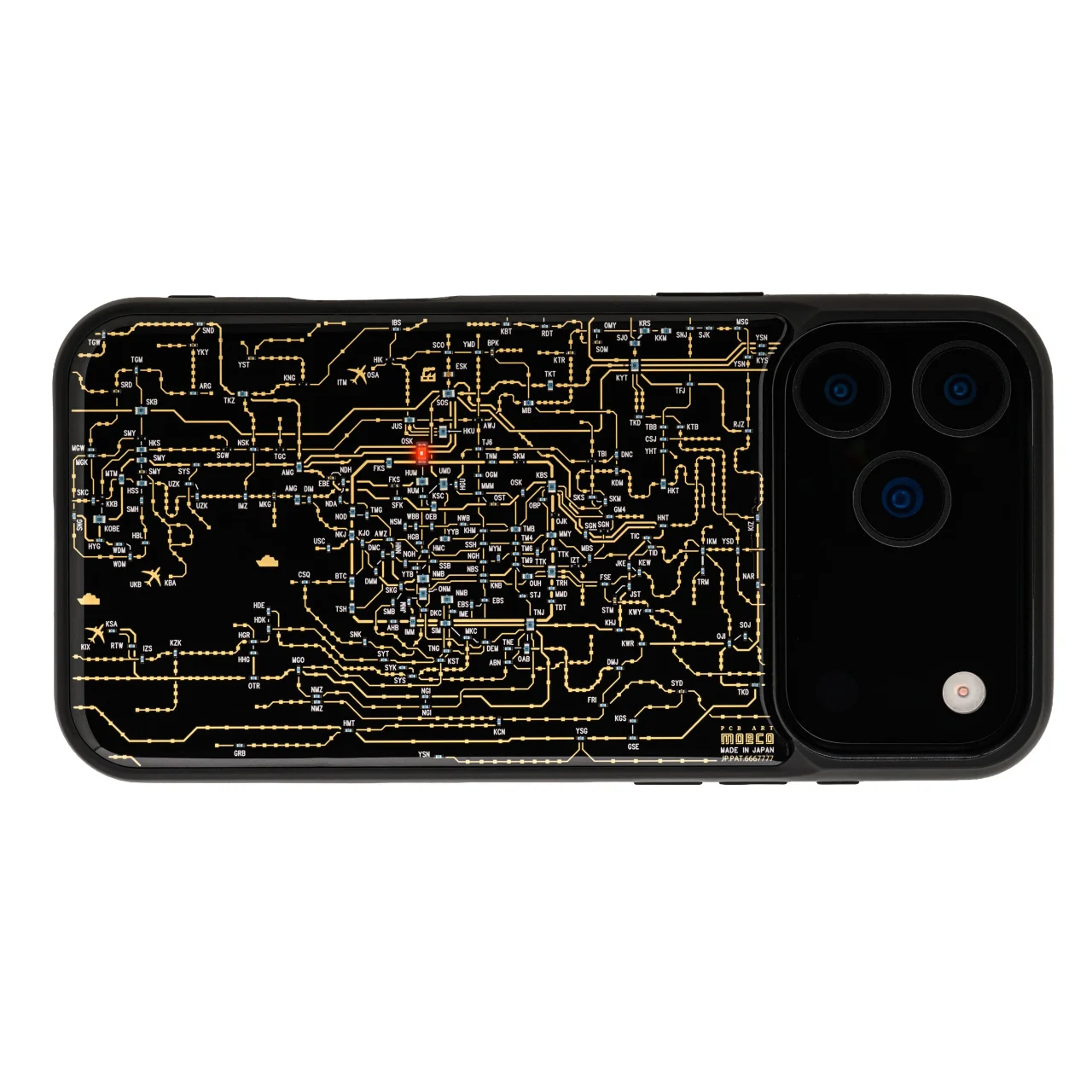 FLASH 関西回路線図 iPhone 17/18 Pro Maxケース 黒、基板配線の路線図柄