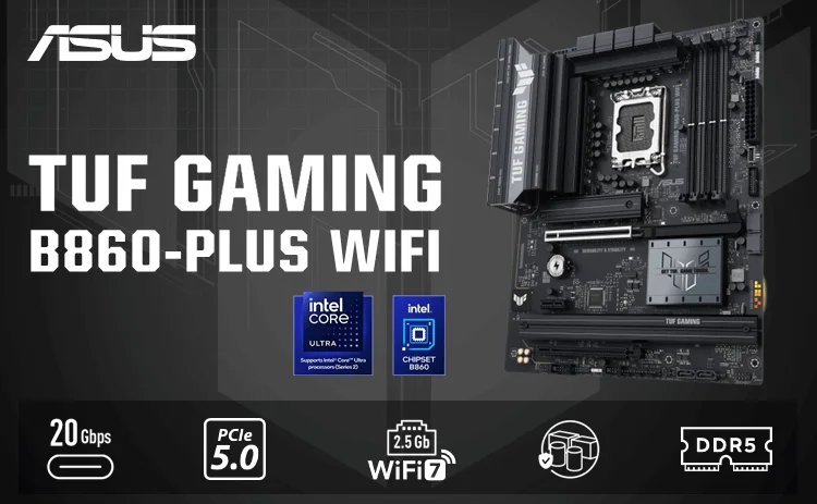 ASUS TUF GAMING B860-PLUS WIFI マザーボードの製品ビジュアル