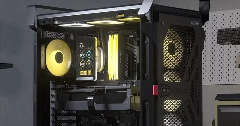 iCUE LINK TITAN II RX LCD/RGBシリーズを組み込んだPCケース内部