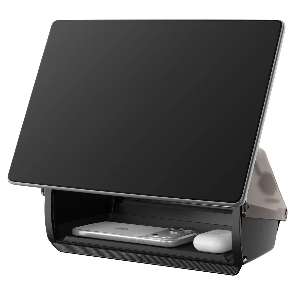 テスラ用 収納アクセサリ TO227JH。スマホとイヤホンを収納した黒い隠し収納