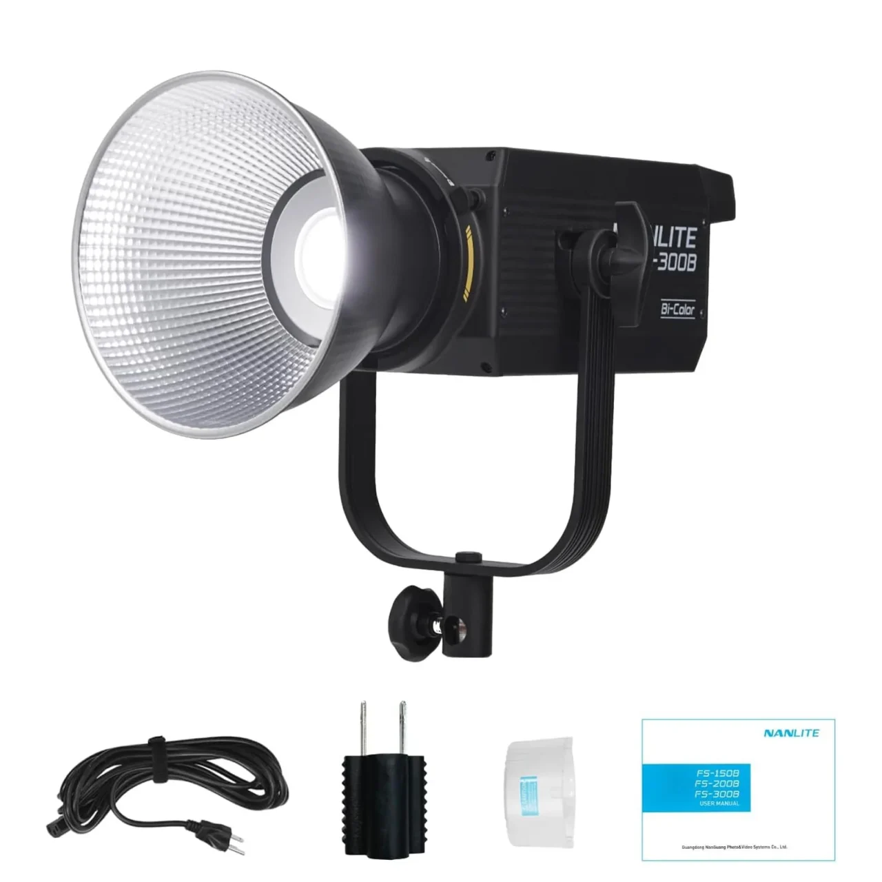 NANLITE FS-300B 撮影用LEDライト本体とリフレクター、電源ケーブル等の付属品