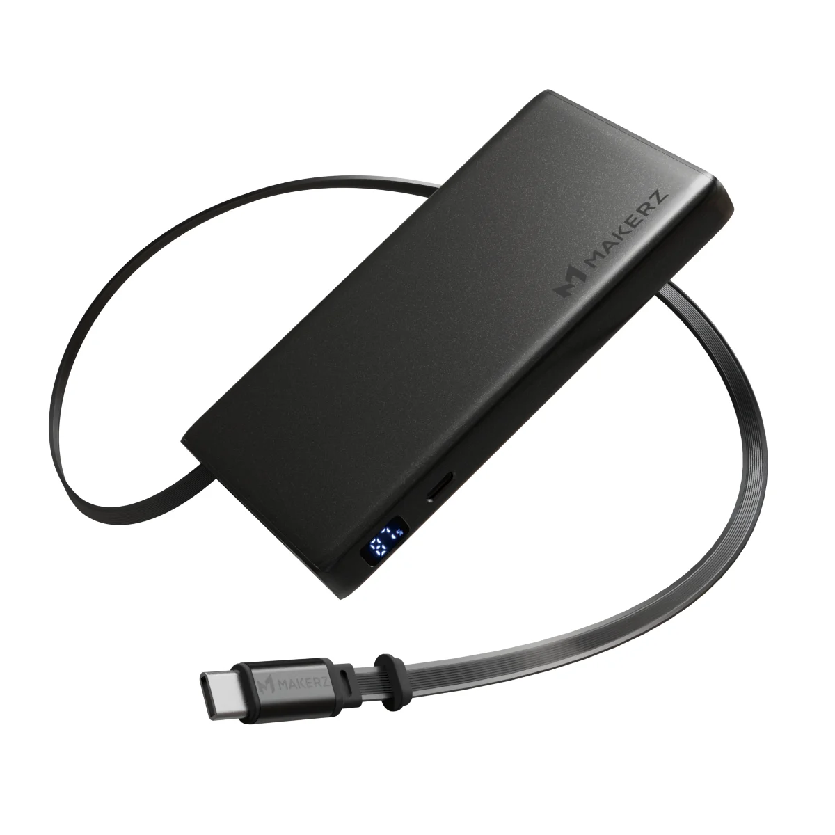 SOLIDZ Power Bank Model IT 巻取り式USB-Cケーブル付きの黒いモバイルバッテリー