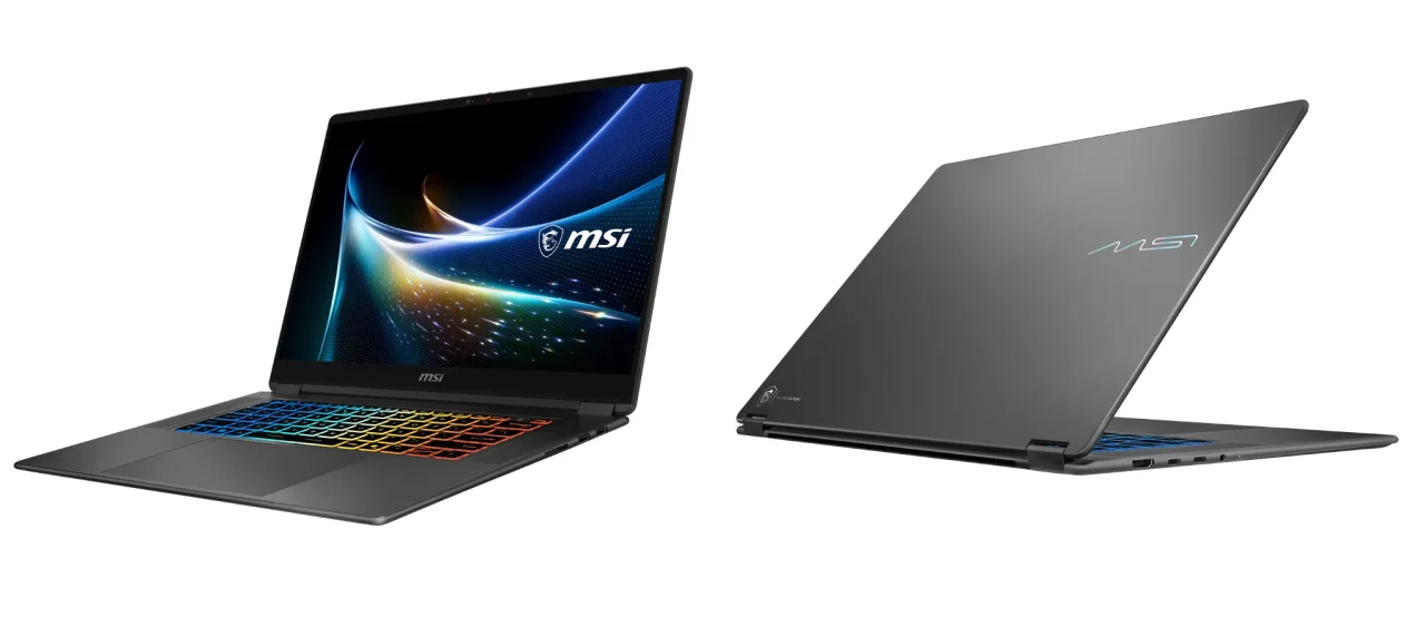 Prestige N16 Flip AI+ C1XMの開いた状態と背面を示す外観