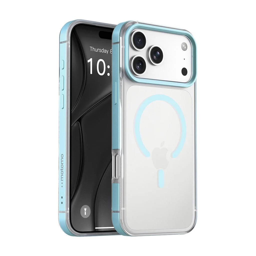 MagSafe対応 METAL CASE ライトブルーのiPhoneケース装着例
