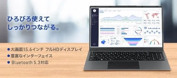 15.6インチフルHDディスプレイを搭載したノートPCの画面にダッシュボードを表示