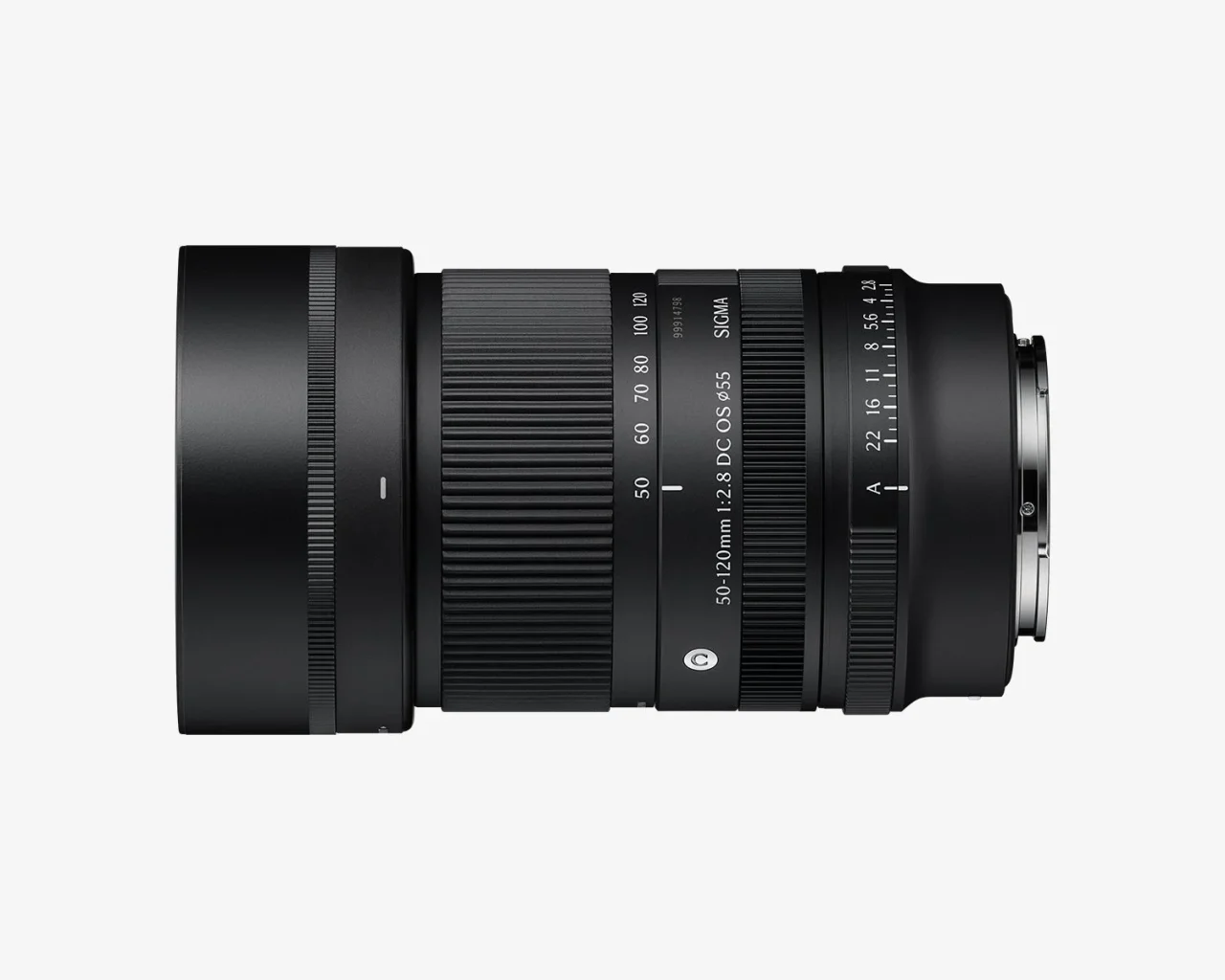 Sigma 50-120mm F2.8 DC OS | Contemporaryの黒い望遠ズームレンズ側面