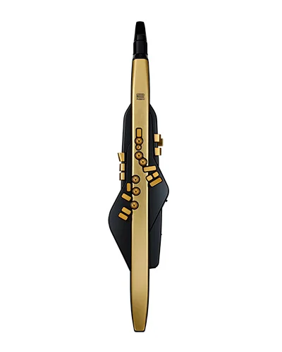 『Aerophone Pro Gold Limited Edition』正面、金色と黒のデジタル管楽器