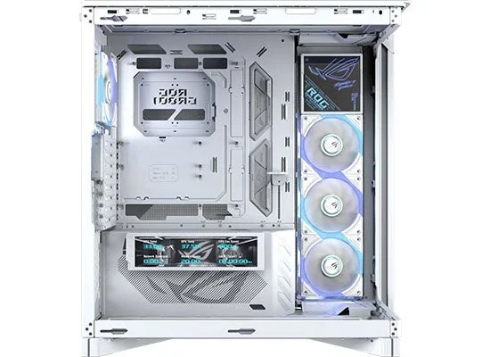 ROG CRONOX GR801 CURVE TG SCR ARGB WHの内部を見せるホワイトのPCケース