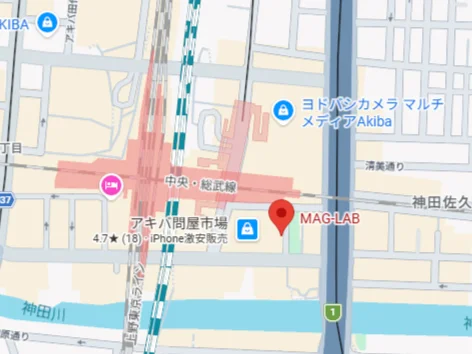 直営店舗「MAG-LAB」の場所を示す秋葉原周辺の地図