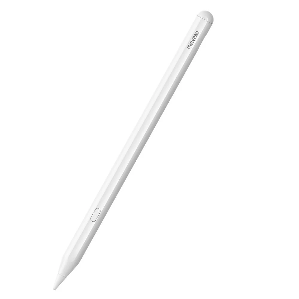 Metapen A12の白いスタイラスペン。側面にボタンがある