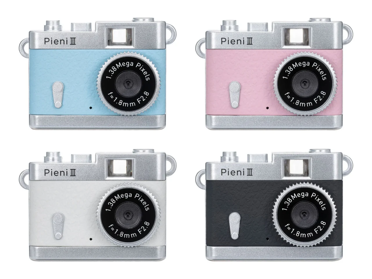 トイカメラ Pieni IIIの4色。ソーダ、ストロベリー、ミルク、ブラック