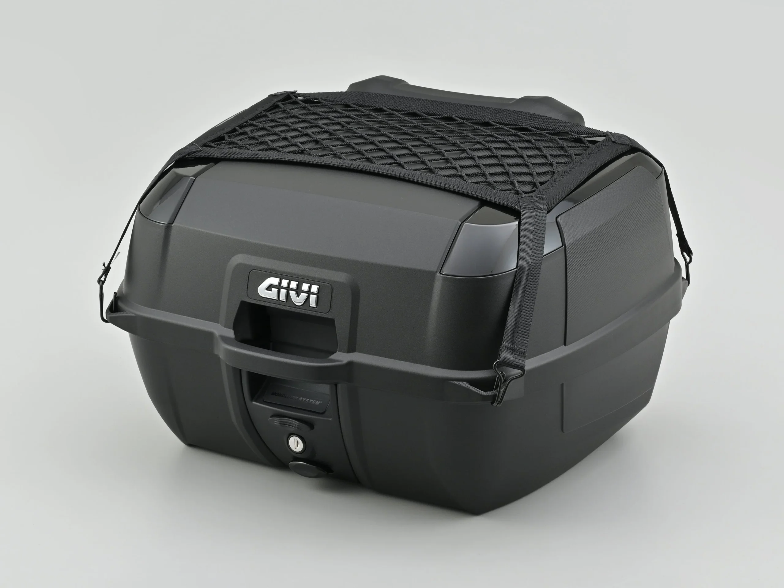 GIVI B45+ 未塗装ブラック（ブラックパネル）の外観。ネット付き