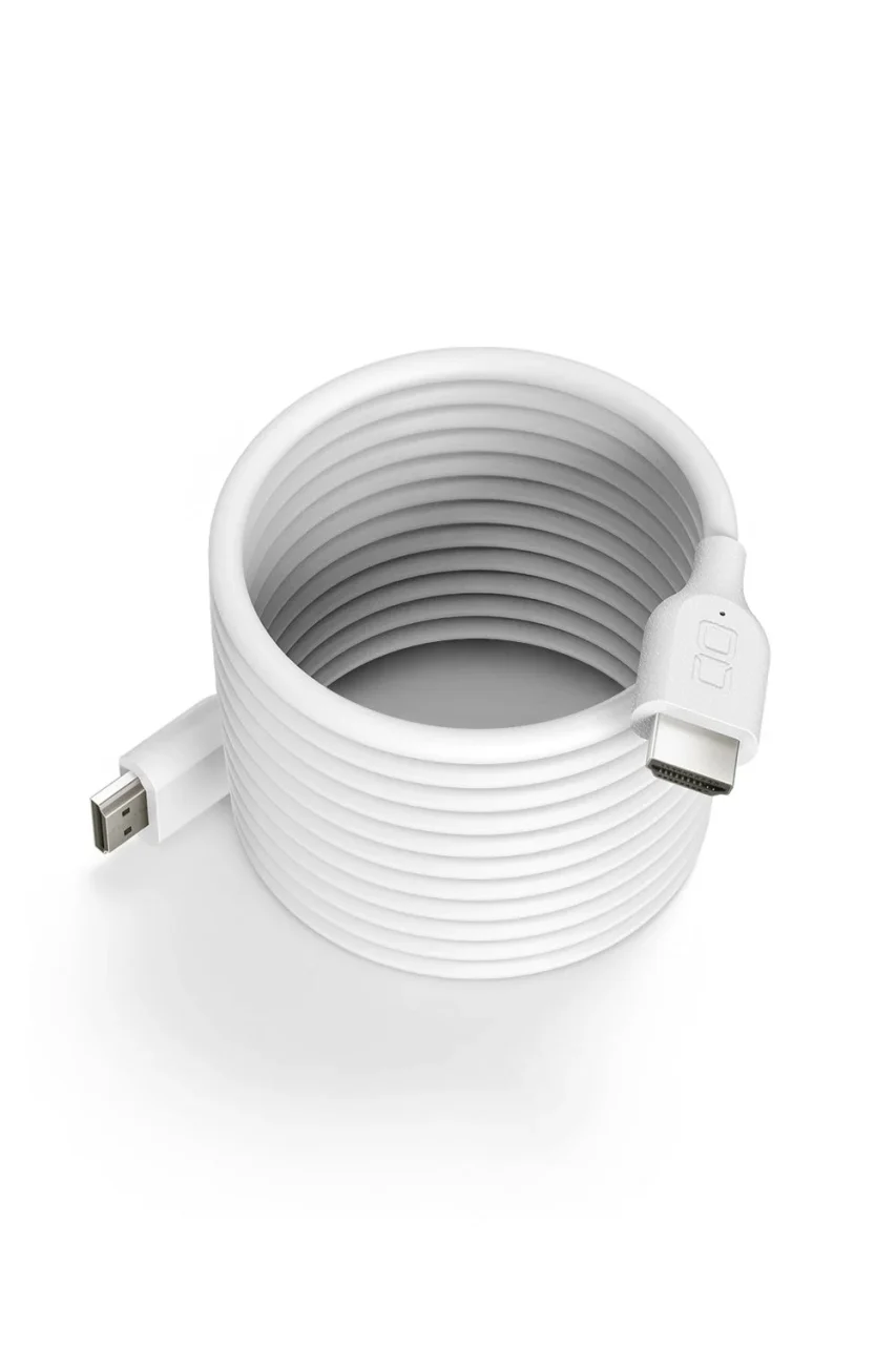 スパイラルシリコンケーブル HDMI to HDMIの白いケーブルを円筒状に巻いた様子
