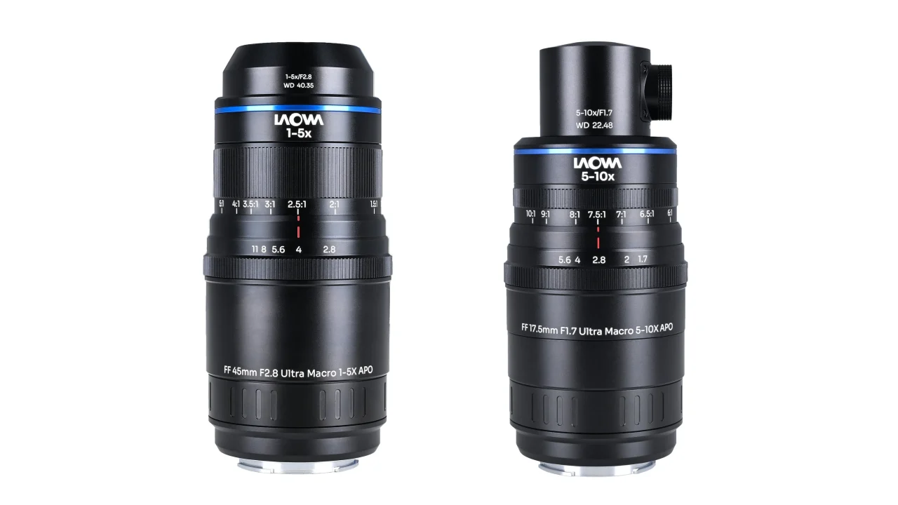 LAOWA Aksen 45mm F2.8 1–5xと17.5mm F1.7 5–10x Ultra Macro APOの2本のレンズ