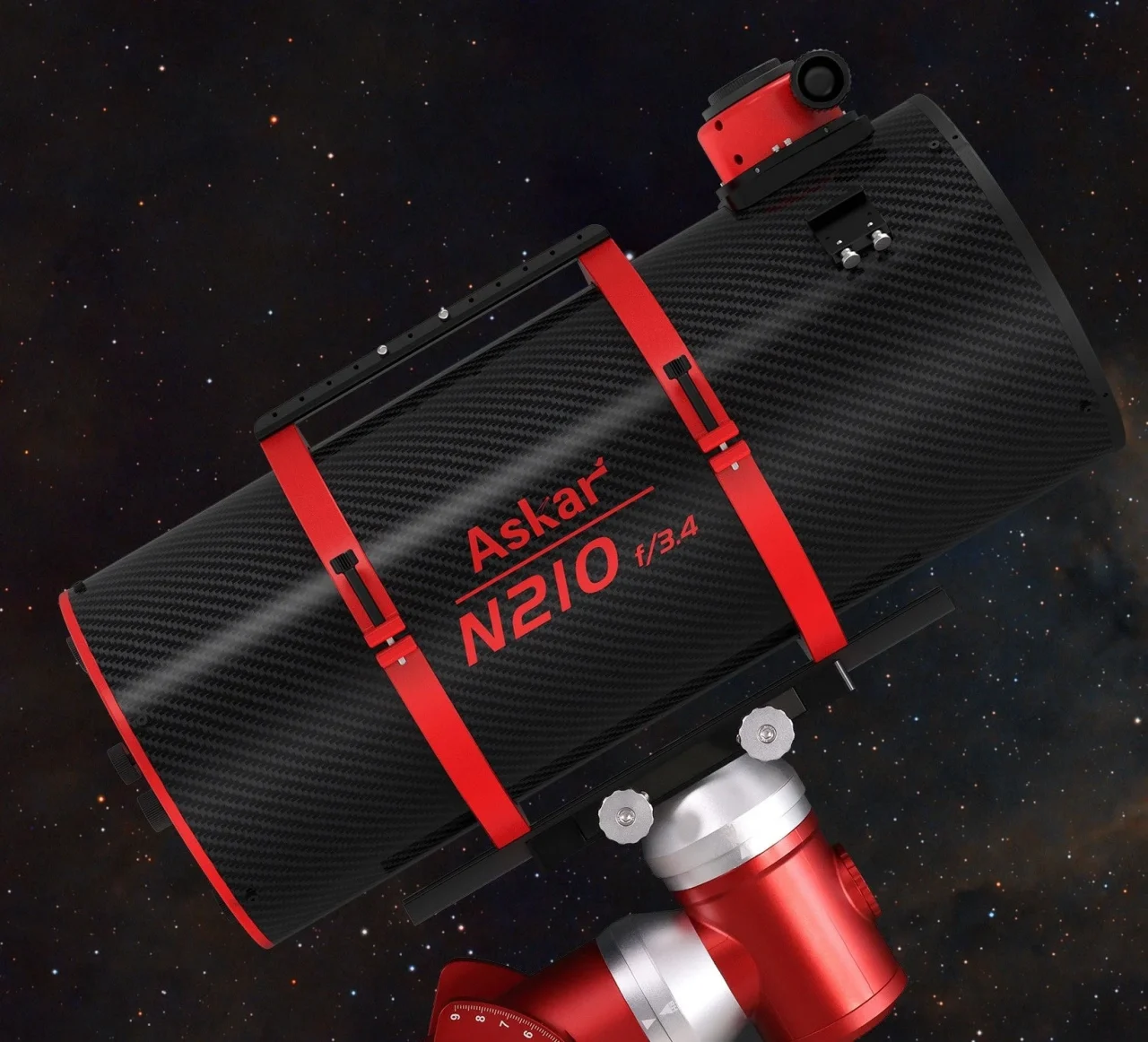 Askar N210 カーボンファイバー鏡筒と赤い鏡筒バンド