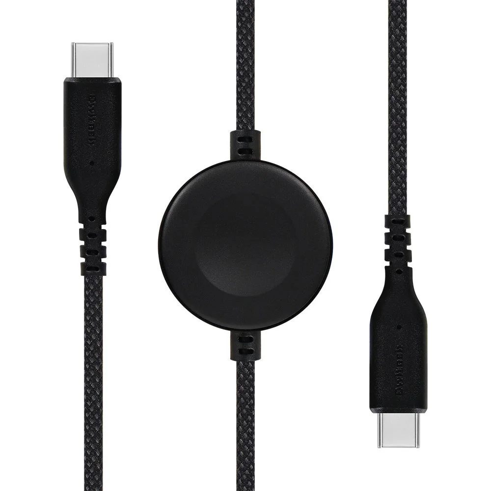 OWL-MW08-BK(ブラック)両端USB Type-Cで中央に円形充電部の黒い編組ケーブル