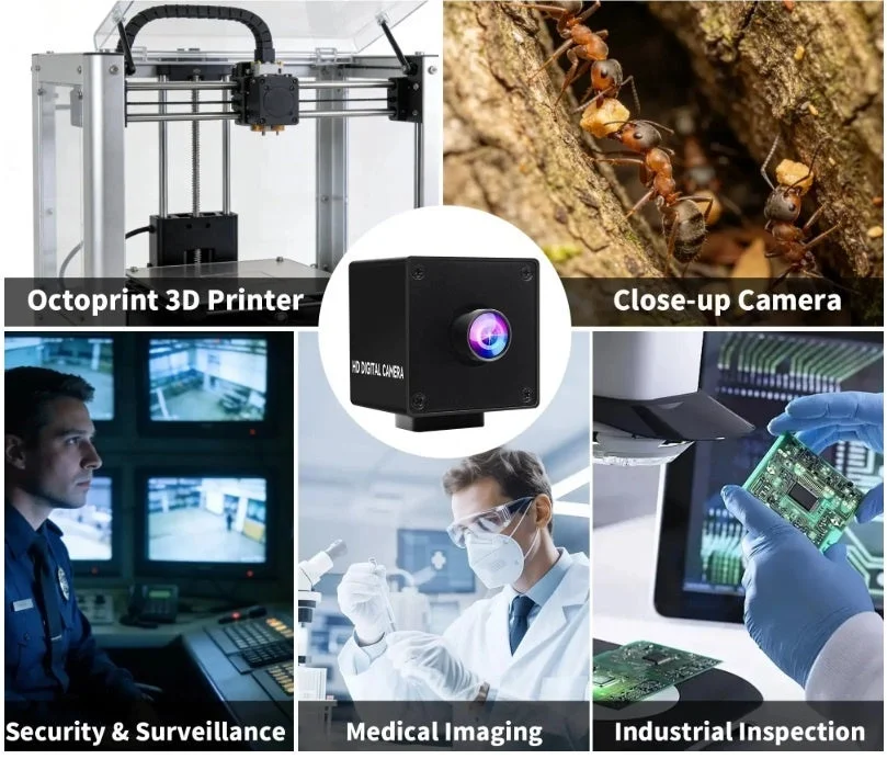 黒いケース入りHD DIGITAL CAMERAと3Dプリンタ・監視・医療・検査の用途例
