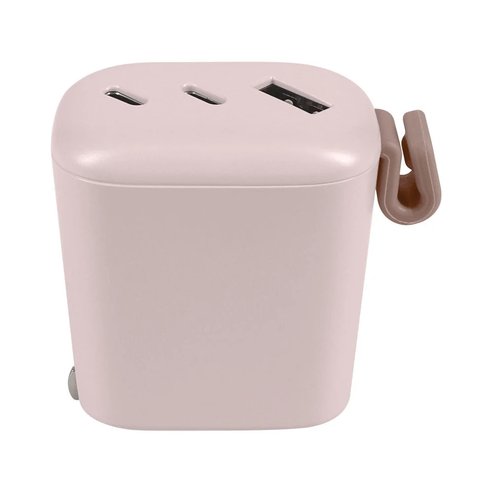 Easy Charger ピンクベージュ。上面にUSB Type-C2口とType-A1口を並べた丸みのあるAC充電器