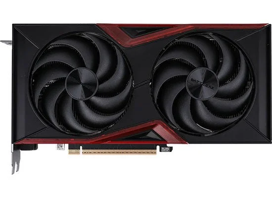 Colorful GeForce RTX 5060 Battle AX DUO 8GB-V 正面、黒赤のデュアルファン