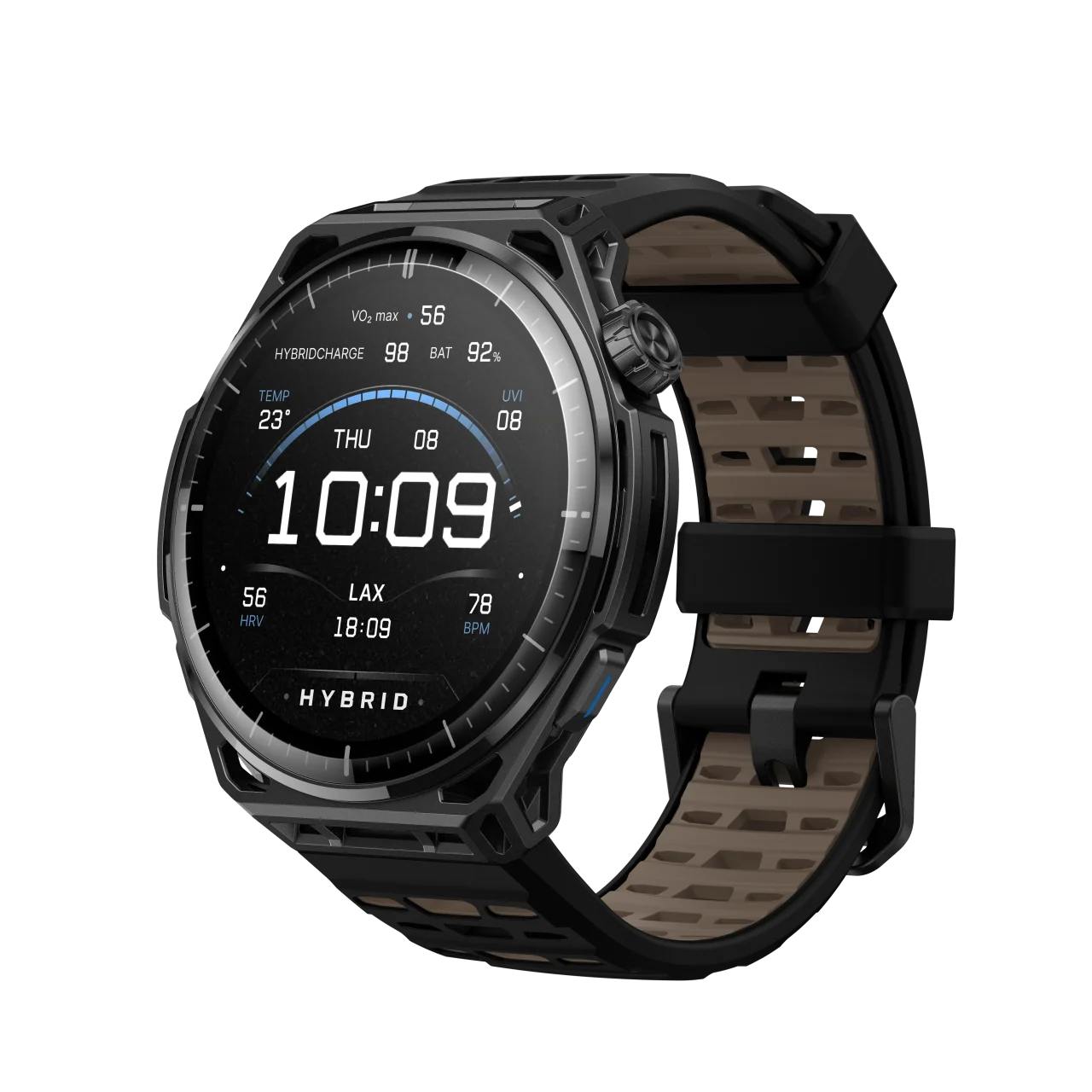 Amazfit Balance 3 チタンブラックの黒いスマートウォッチ