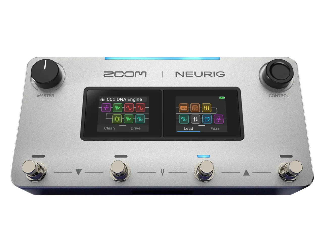 ZOOM NEURIG 本体上面。デュアルタッチスクリーンと4つのフットスイッチ