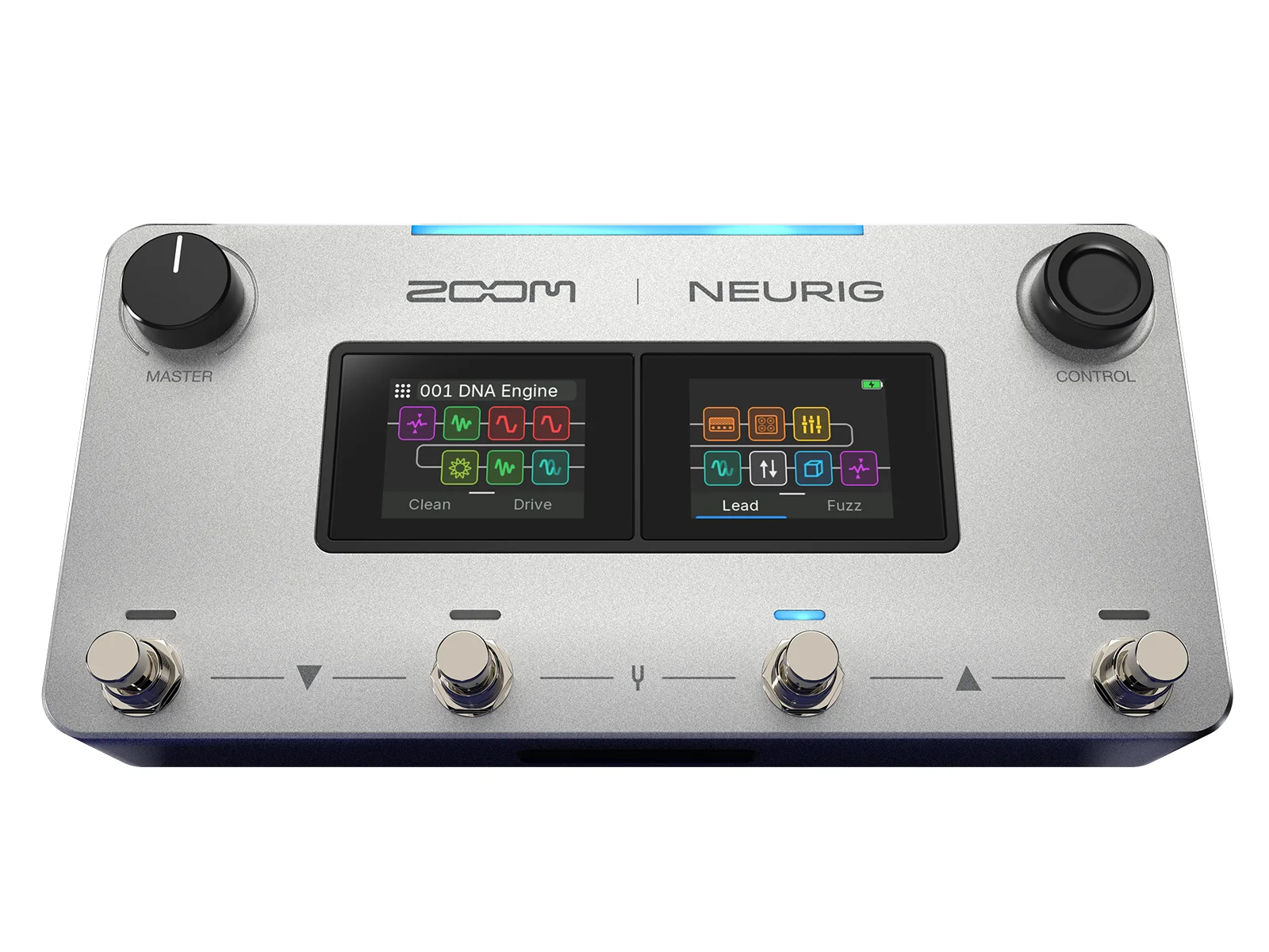 ZOOM NEURIG 本体上面。デュアルタッチスクリーンと4つのフットスイッチ