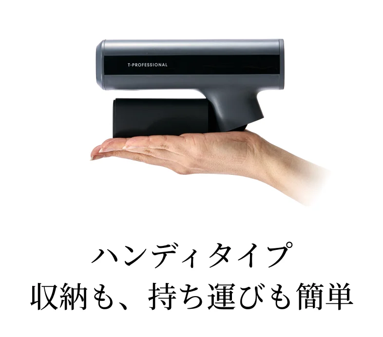 手のひらに乗るT-PROFESSIONALのハンディタイプ高圧洗浄機