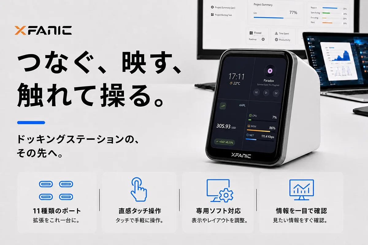 XFANICのタッチ画面付きドッキングステーションの告知ビジュアル