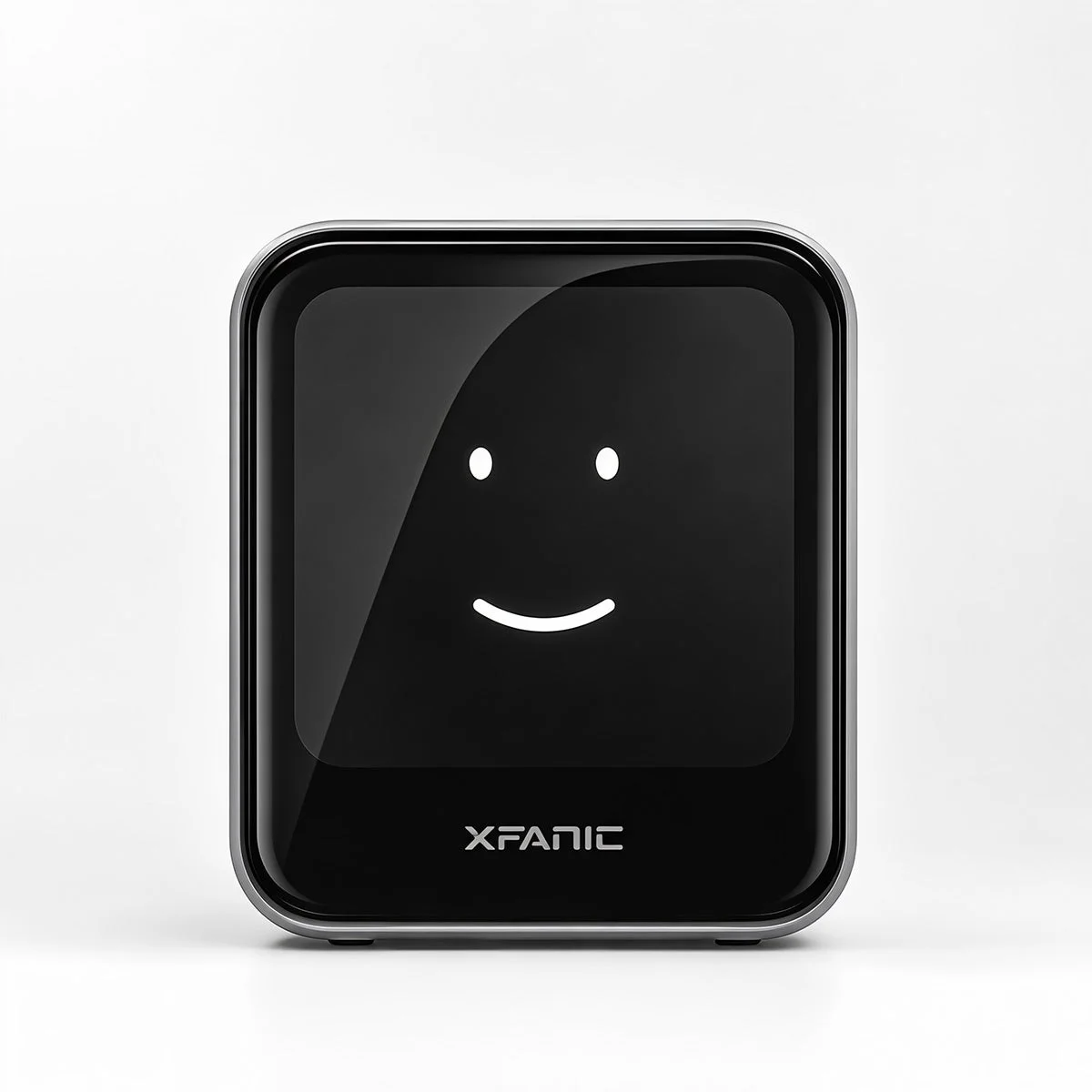 笑顔の顔を表示した黒い角丸のSmartView Dock正面