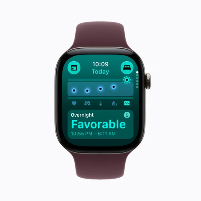 Apple Watch Series 12の夜間バイタル値画面。Overnight Favorableを表示
