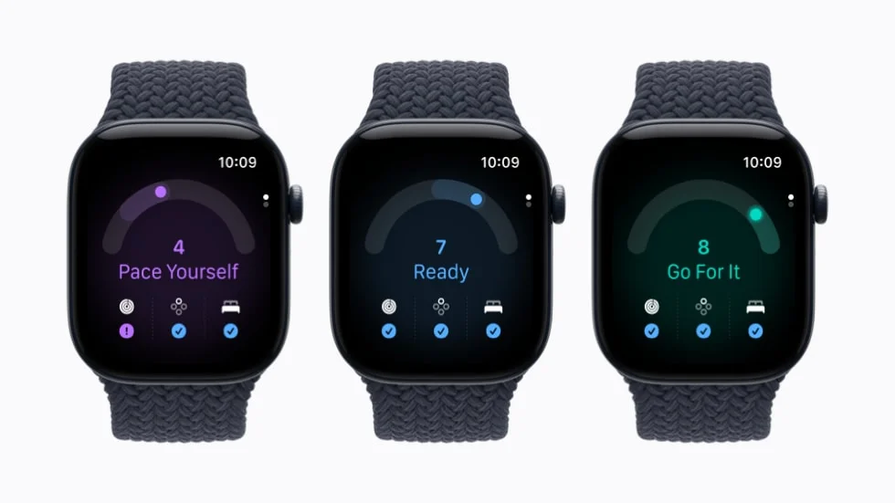 Apple Watch Series 12の準備度画面。4 Pace Yourself、7 Ready、8 Go For Itの3台