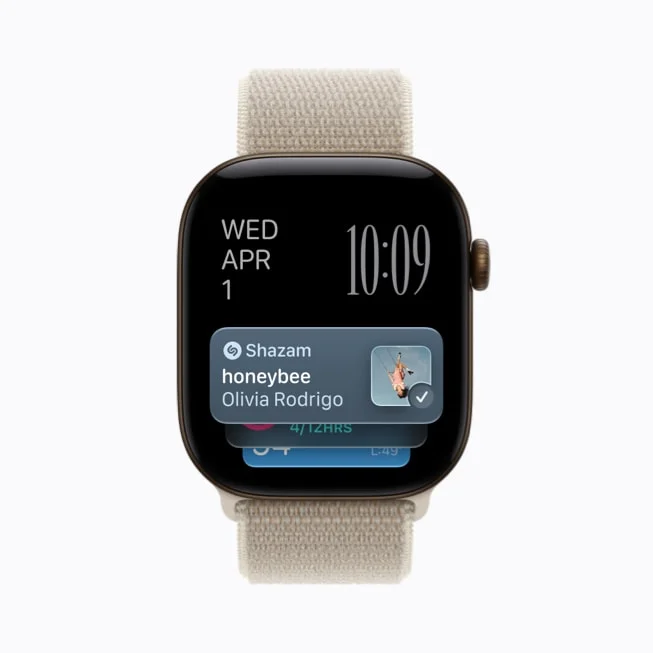 Apple Watch Series 12のShazamがスマートスタックで曲名を表示した画面