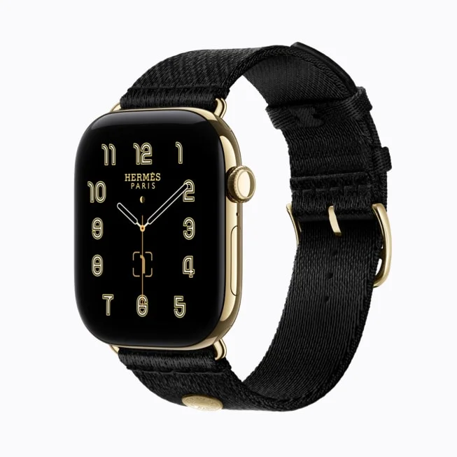 ゴールドケースに黒いバンドのApple Watch Hermès Series 12
