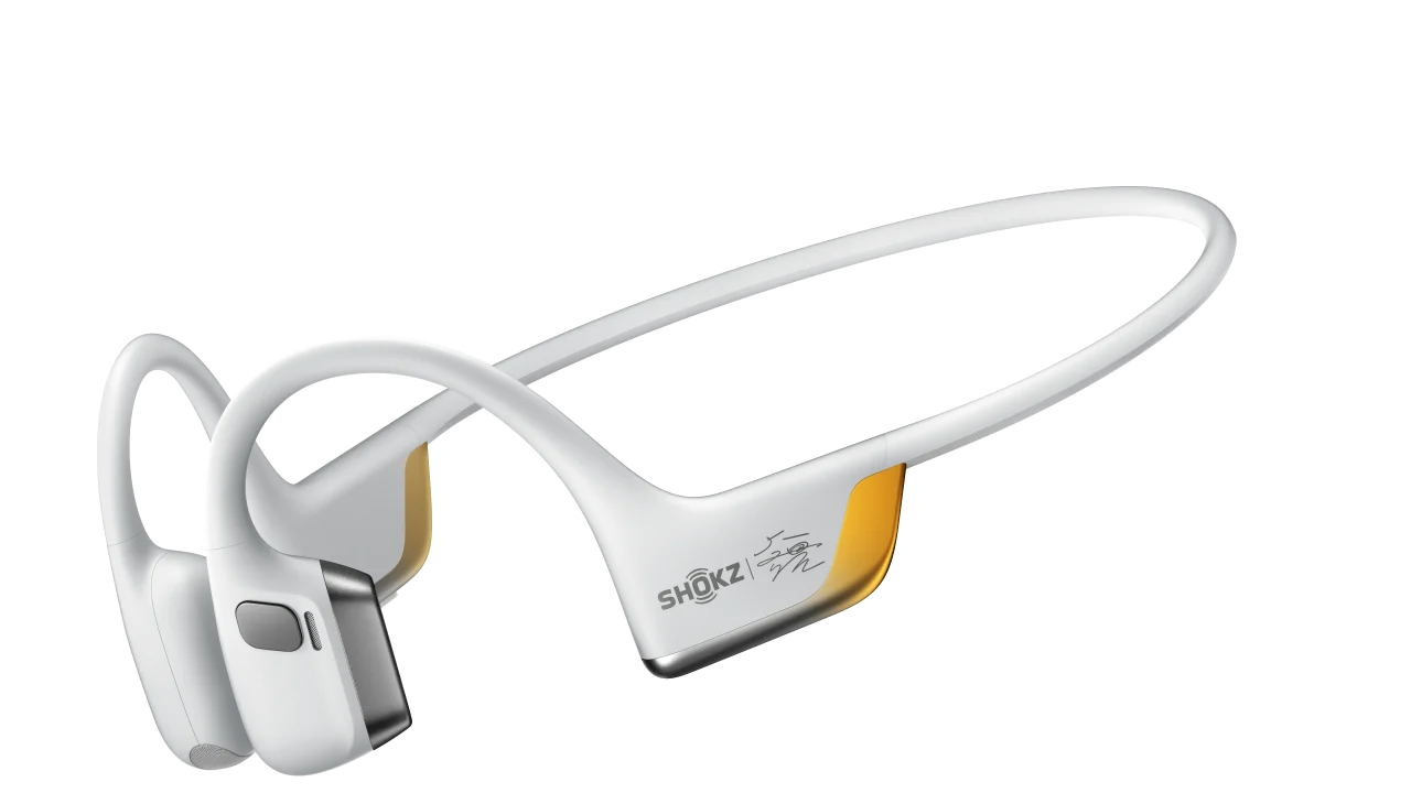 Shokz OpenRun Pro 2 白とオレンジのネックバンド型骨伝導イヤホン