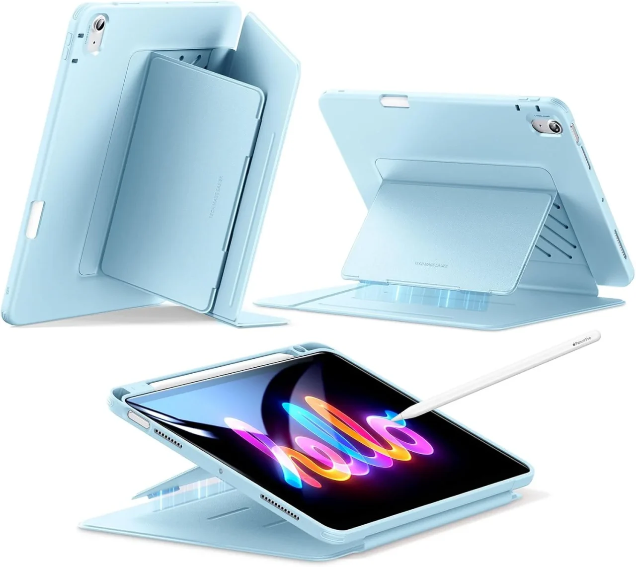 ESR Flip マグネットケース（スタイラスホルダー）のライトブルーのiPadケース