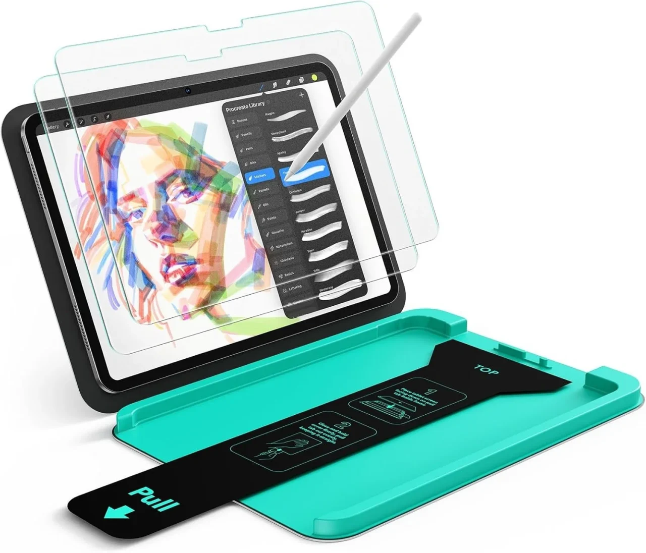 ESR UltraFit Armorite® ペーパーフィール画面保護フィルムとiPad、貼り付け用トレイ