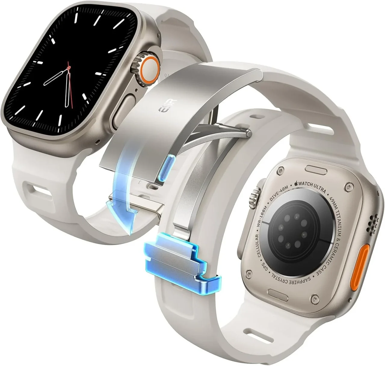 ESR Equinox Watchバンド。スターライト色のApple Watch用バンドとバックル