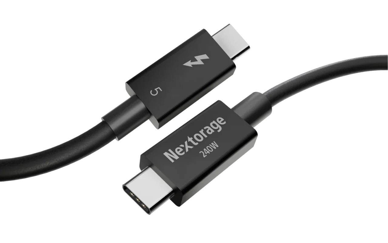 Nextorage NX-CBT12シリーズ Thunderbolt 5ケーブルの黒い両端コネクタ