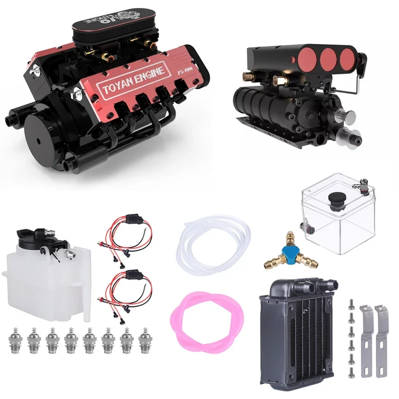 TOYAN FS-V800GCS のV8エンジン、過給機、燃料タンク、ラジエーターなど構成部品