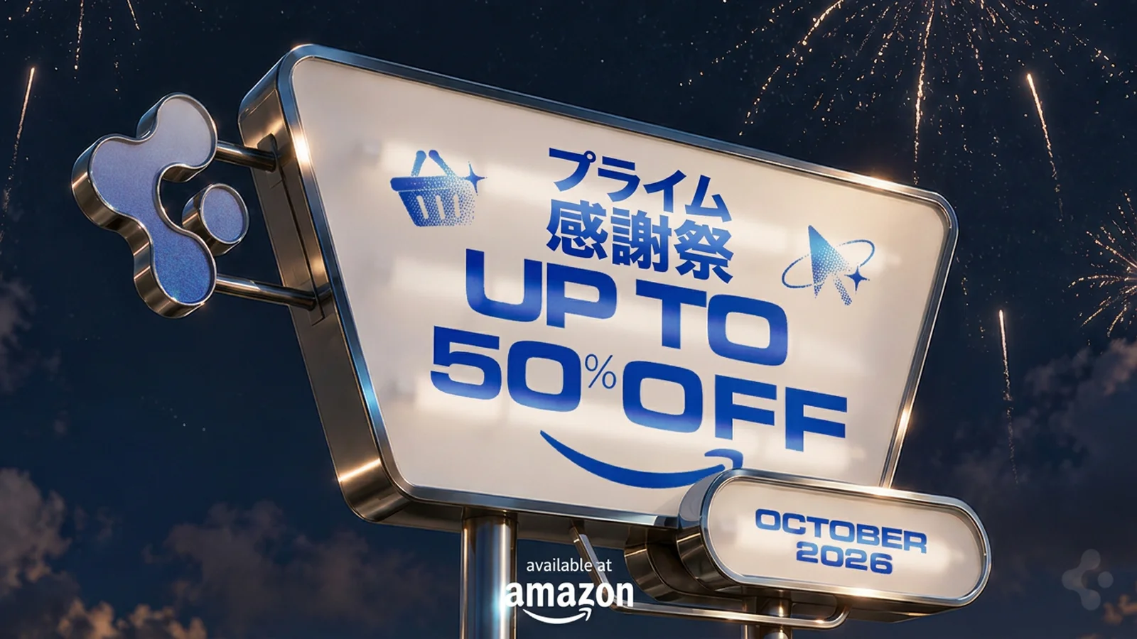 プライム感謝祭 UP TO 50% OFF 2026年10月を告知する看板ビジュアル
