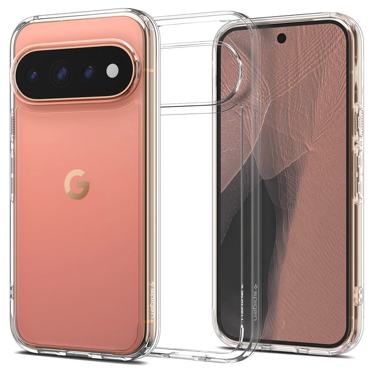 Pixel 11 Pro ウルトラ・ハイブリッドの透明ケースと背面・前面の装着例