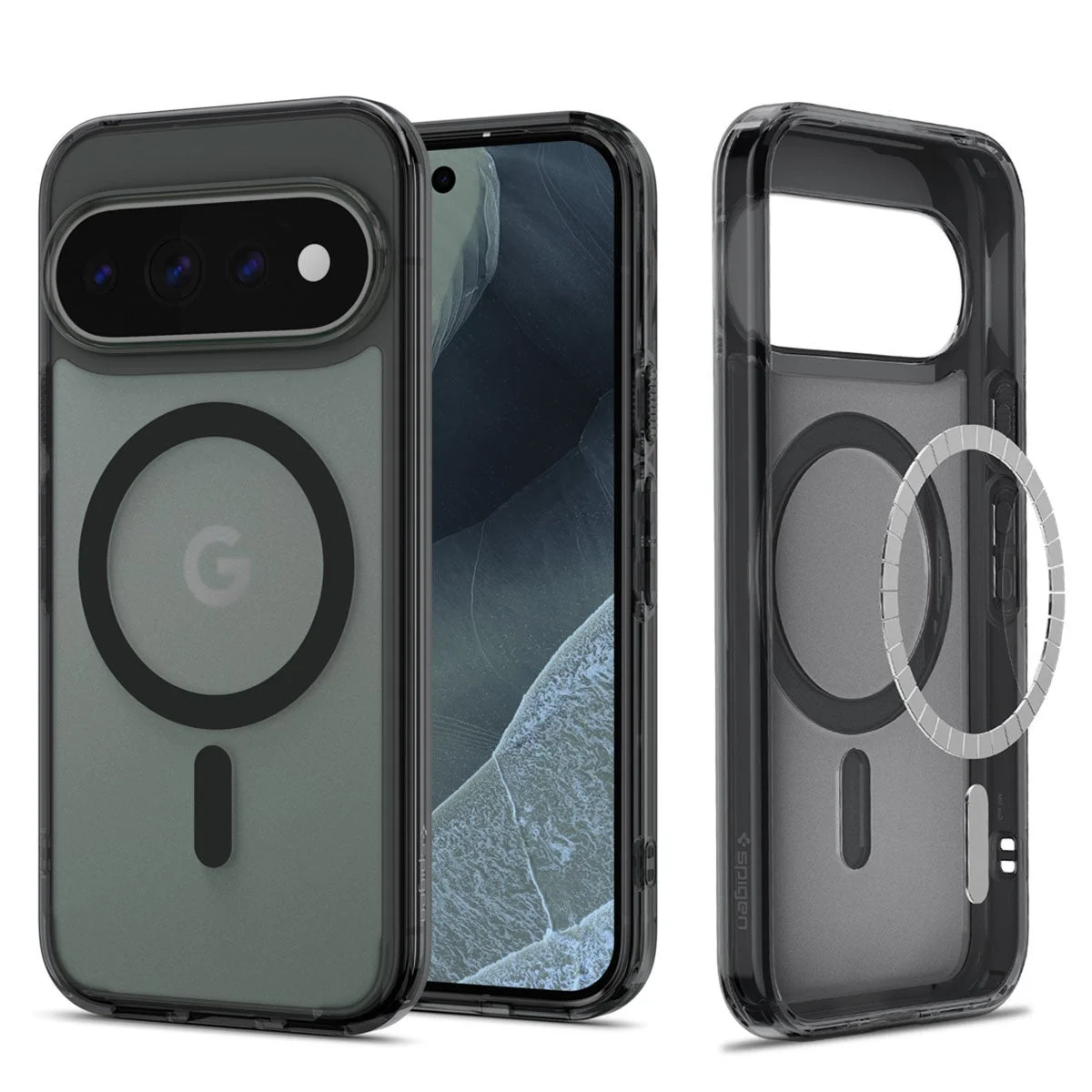 Pixel 11 ウルトラ・ハイブリッド・マグフィット、黒いマグネットリング付き半透明ケース