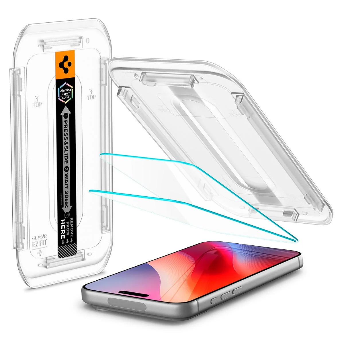 iPhone 18 Pro / 17 Pro / 17 / 16 Pro用 EZ Fit 2枚入り強化ガラスと貼り付けキット
