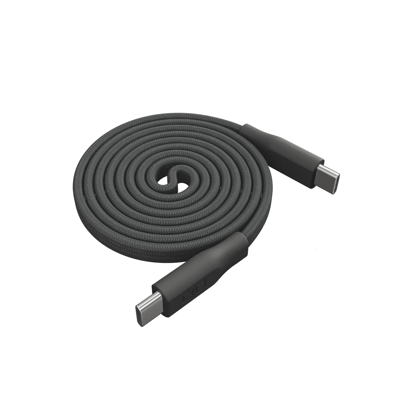 Flat Spiral Cable CtoC 1m / 1.5mの黒いケーブルが渦巻き状にまとまった様子