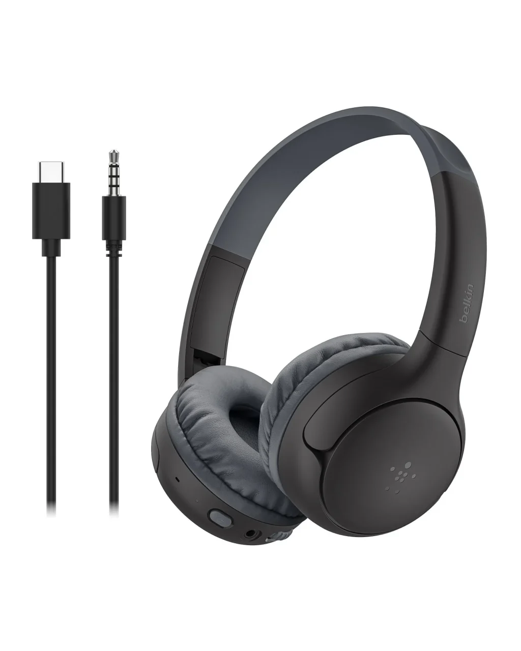 SoundForm Mini 2 子供用ワイヤレスヘッドホン（ブラック）と接続ケーブル