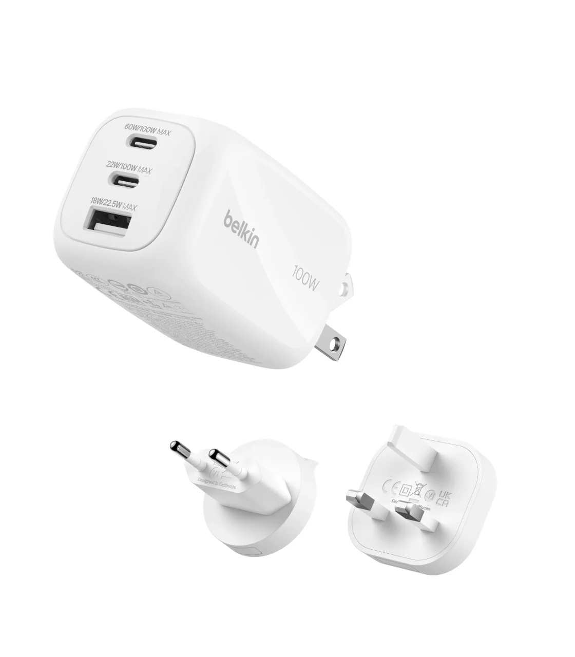 BoostCharge Pro 100W 3ポート GaN 充電器と交換式プラグ2種