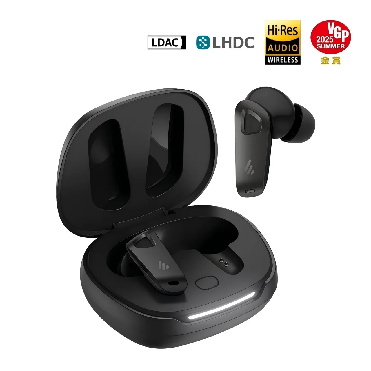 NeoBuds Pro 3の黒い完全ワイヤレスイヤホンと開いた充電ケース