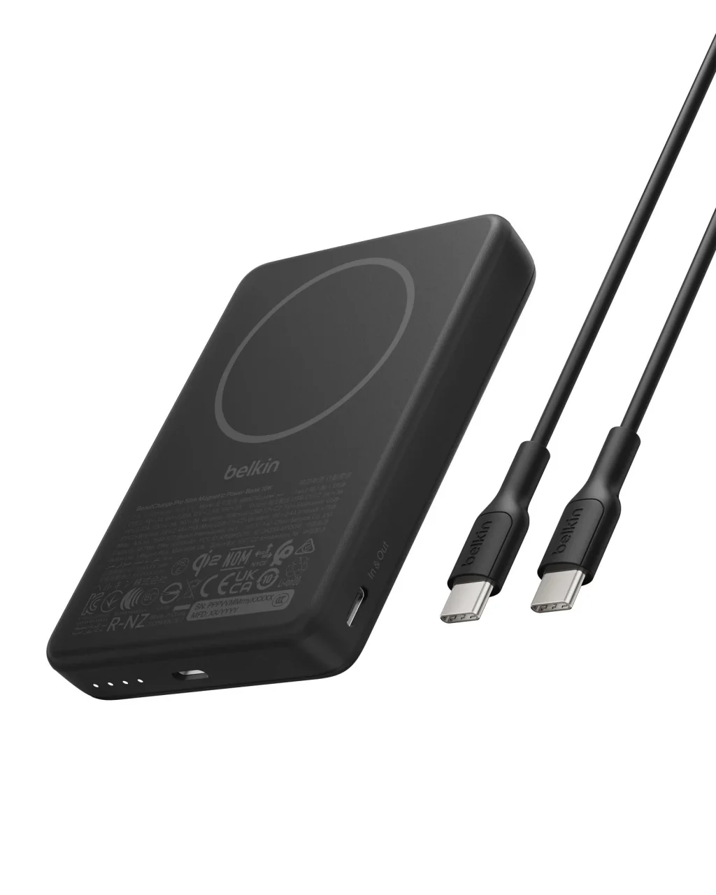 BoostCharge Qi2 薄型 マグネット式モバイルバッテリー 10,000mAh(ブラック)とUSB-Cケーブル