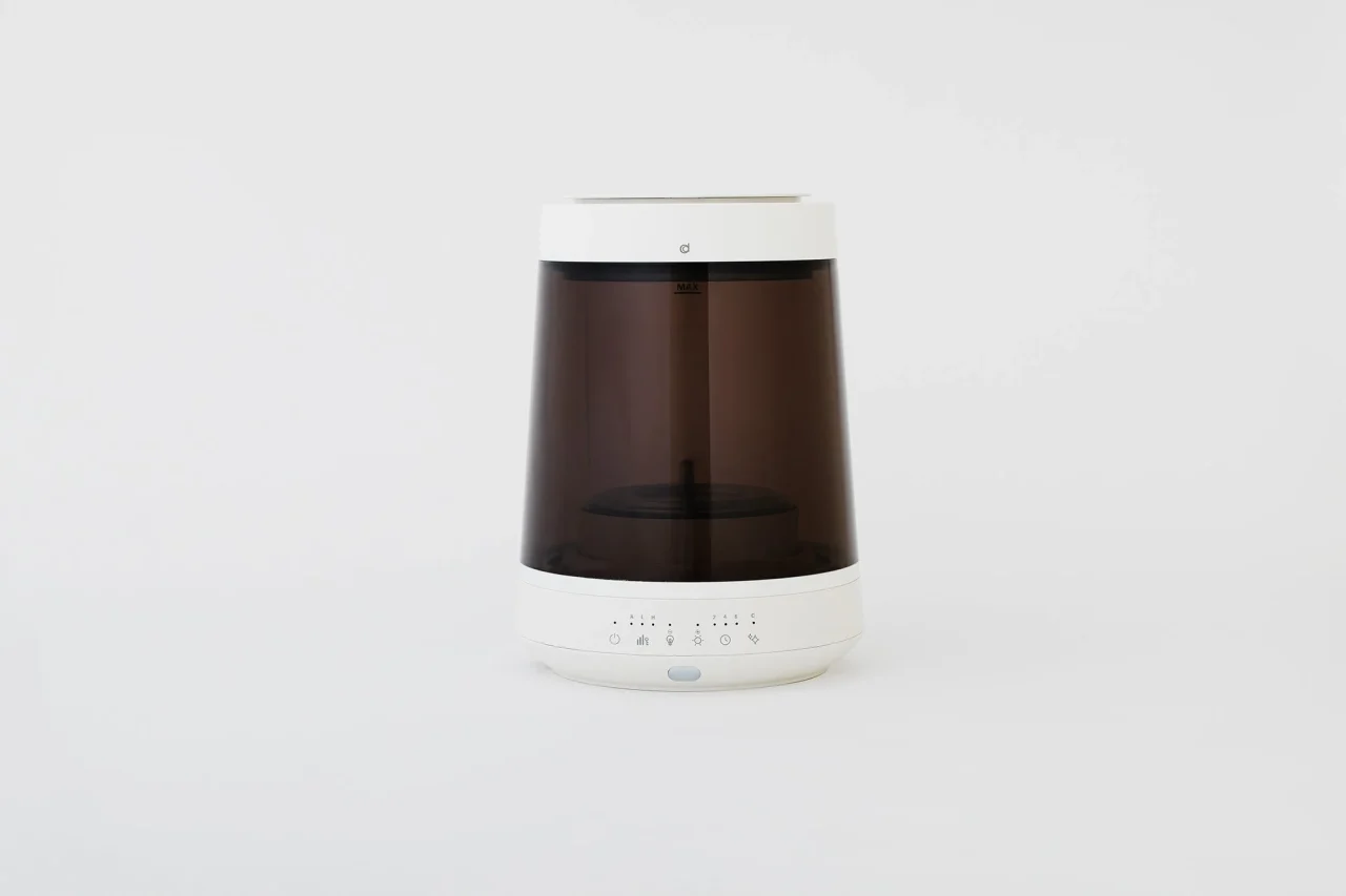 GLASS STEAM HUMIDIFIER ブラウンのガラスポットと白い本体