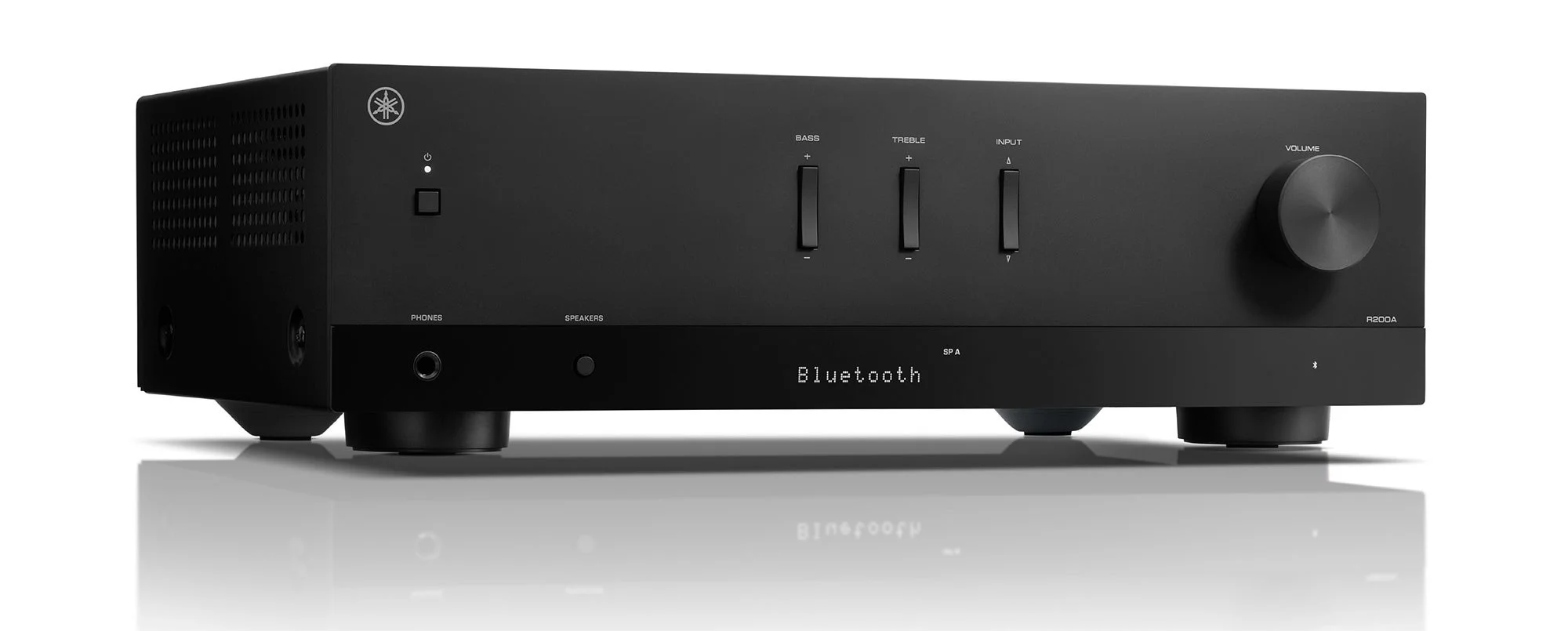 ヤマハ HiFiステレオレシーバー R200Aの黒い本体、Bluetooth表示